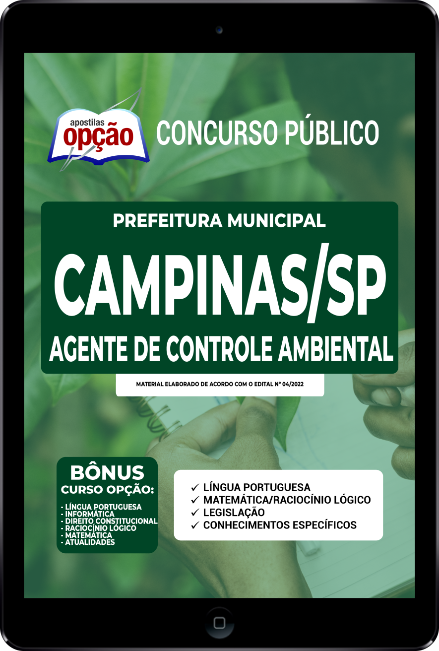 Apostila Prefeitura  de Campinas SP PDF 2022 Agente de Controle Ambiental
