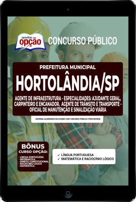 Apostila Prefeitura de Hortolândia - SP em PDF - Agente de Infraestrutura - Especialidades: Ajudante Geral, Carpinteiro e Encanador, Agente de Trânsito e Transporte - Oficial de Manutenção e Sinalização Viária