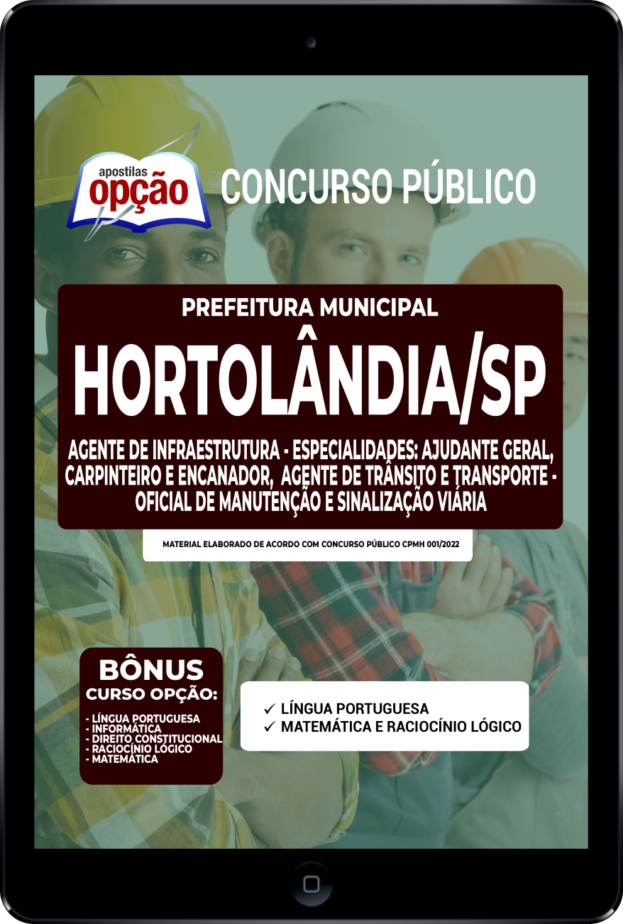 Apostila Prefeitura  de Hortolândia SP PDF Agente de Infraestrutura 2022