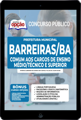 Apostila Prefeitura de Barreiras - BA em PDF - Comum aos Cargos de Ensino Médio/Técnico e Superior: Agente Fiscal,Telefonista. Técnico em Tecnologia da Comunicação e Advogado