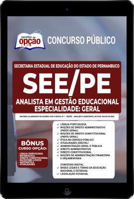 Apostila SEE-PE em PDF - Analista em Gestão Educacional - Especialidade: Geral