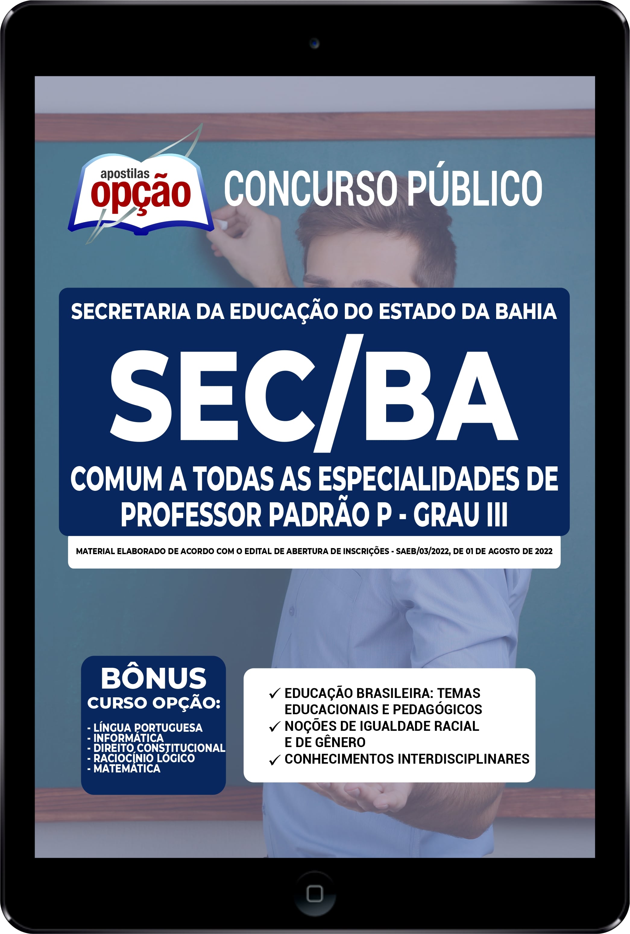 Apostila SEC-BA PDF - Professor Padrão P – Grau III 2022