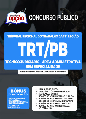 Apostila TRT-PB - Técnico Judiciário - Área Administrativa - Sem Especialidade
