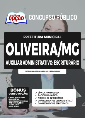 Apostila Prefeitura de Oliveira - MG - Auxiliar Administrativo I: Escriturário