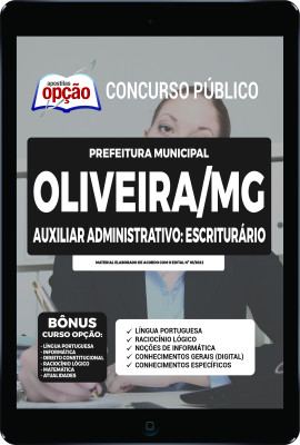 Apostila Prefeitura de Oliveira - MG em PDF - Auxiliar Administrativo I: Escriturário