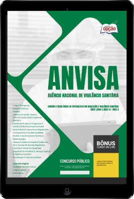 Apostila ANVISA em PDF - Comum a todas áreas de Especialista em Regulação e Vigilância Sanitária - Área 1, Área 2,Área 3 e  Área 4 