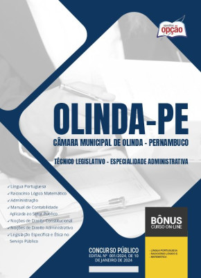 Apostila Câmara de Olinda - PE 2024 - Técnico Legislativo - Especialidade: Administrativa