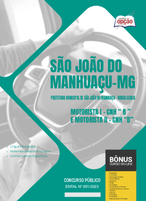 Apostila Prefeitura de São João do Manhuaçu - MG 2024 - Motorista I - CNH “ B ” e Motorista II - CNH “D” 
