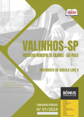 Apostila Prefeitura de Valinhos - SP em PDF - Motorista de Veículo Leve II 2024