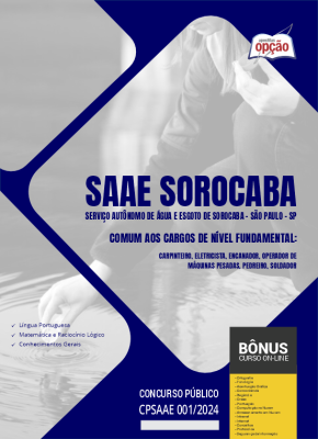 Apostila SAAE Sorocaba - SP em PDF - Comum aos Cargos de Nível Fundamental 2024