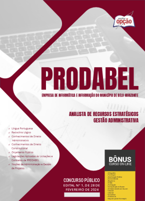 Apostila PRODABEL em PDF - Analista de Recursos Estratégicos - Gestão Administrativa 2024