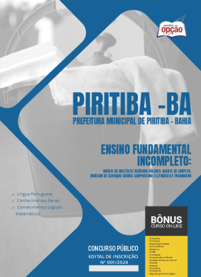 Apostila Prefeitura de Piritiba - BA em PDF - Ensino Fundamental Incompleto 2024