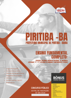Apostila Prefeitura de Piritiba - BA em PDF - Ensino Fundamental Completo 2024