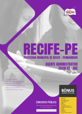 Apostila Prefeitura de Recife - PE em PDF - Agente Administrativo Escolar - AAE 2024