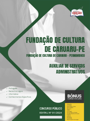 Apostila Fundação de Cultura de Caruaru - PE em PDF - Auxiliar de Serviços Administrativos 2024