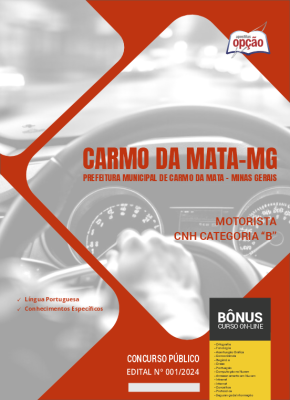 Apostila Prefeitura de Carmo da Mata - MG em PDF - Motorista - CNH Categoria “B" 2024