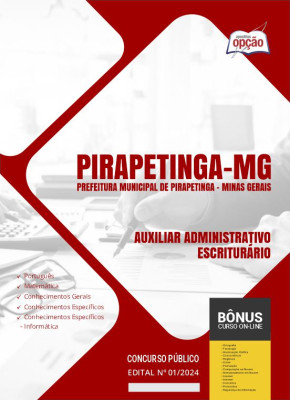 Apostila Prefeitura de Pirapetinga - MG  - Auxiliar Administrativo/Escriturário
