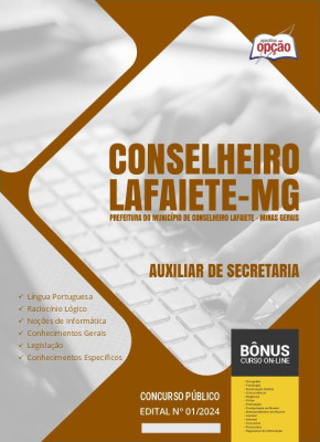 Apostila Prefeitura de Conselheiro Lafaiete - MG em PDF - Auxiliar de Secretaria 