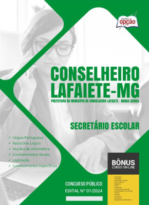 Apostila Prefeitura de Conselheiro Lafaiete - MG em PDF - Secretário Escolar 