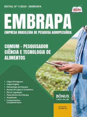 Apostila EMBRAPA em PDF - Comum - Pesquisador - Ciência e Tecnologia de Alimentos - Área 1 2025