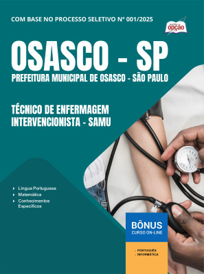Apostila Prefeitura de Osasco - SP em PDF 2025 - Técnico de Enfermagem Intervencionista - SAMU