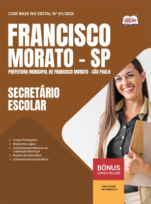 Apostila Prefeitura de Francisco Morato - SP em PDF - Secretário Escolar 2025