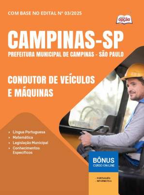 Apostila Prefeitura de Campinas - SP 2025 - Condutor de Veículos e Máquinas