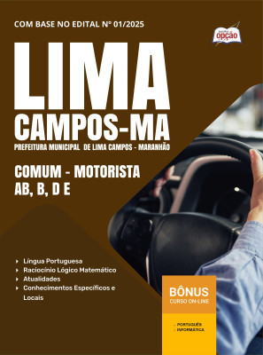 Apostila Prefeitura de Lima Campos-MA 2025 - Comum - Motorista AB, B, D e E