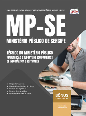 Apostila MP-SE 2026 em PDF - Técnico do Ministério Público - Manutenção e Suporte de Equipamentos de Informática e Softwares