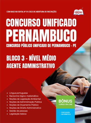Apostila Concurso Unificado Pernambuco 2025 - Bloco 3 - Nível Médio - Agente Administrativo