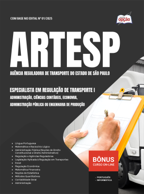 Apostila ARTESP em PDF 2026 - Especialista em Regulação de Transporte I - Administração, Ciências Contábeis, Economia, Administração Pública ou Engenharia de Produção