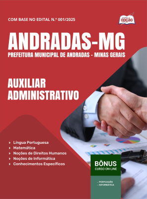 Apostila Prefeitura de Andradas-MG 2025 - Auxiliar Administrativo