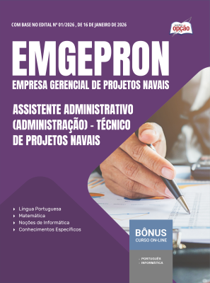 Apostila EMGEPRON 2026 - Técnico de Projetos Navais - Assistente Administrativo (Administração)