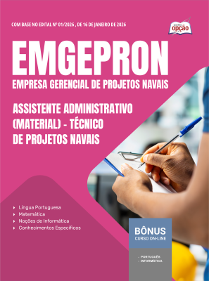 Apostila EMGEPRON em PDF 2026 - Técnico de Projetos Navais - Assistente Administrativo (Material)