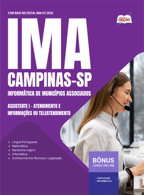 Apostila IMA-Campinas  em PDF 2026 - Assistente I - Atendimento e Informações ou Teleatendimento