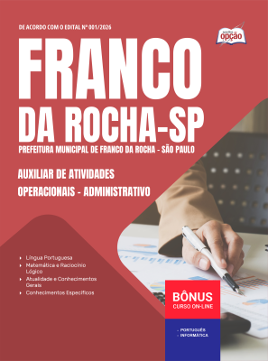 Apostila Prefeitura de Franco da Rocha - SP 2026 - Auxiliar de Atividades Operacionais - Administrativo