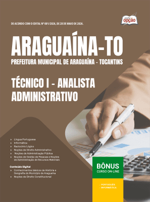 Apostila Prefeitura de Araguaína-TO 2026 - Técnico I - Analista Administrativo