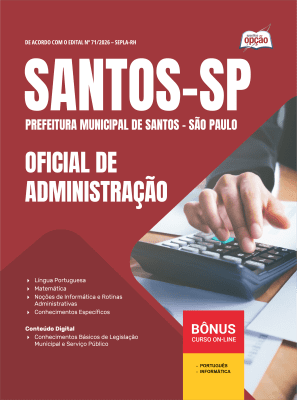 Apostila Prefeitura de Santos - SP 2026 - Oficial de Administração