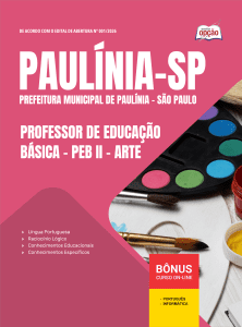 Apostila Prefeitura de Paulínia em PDF - SP 2026 - Professor de Educação Básica - PEB II - Arte