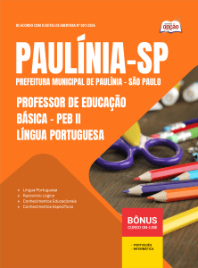 Apostila Prefeitura de Paulínia - SP em PDF 2026 - Professor de Educação Básica - PEB II - Língua Portuguesa