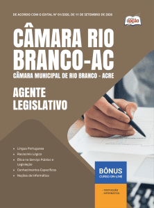 Apostila Câmara de Rio Branco-AC 2026 em PDF - Agente Legislativo