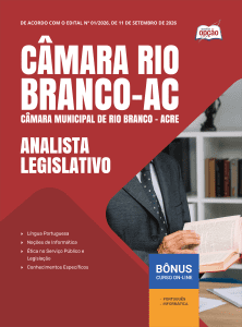 Apostila Câmara de Rio Branco-AC 2026 em PDF - Analista Legislativo