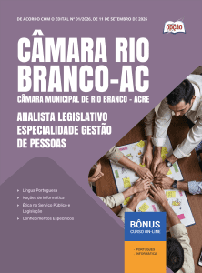 Apostila Câmara de Rio Branco-AC 2026 em PDF - Analista Legislativo - Especialidade Gestão de Pessoas