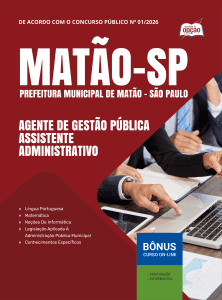 Apostila Prefeitura de Matão-SP 2026 - Agente de Gestão Pública - Assistente Administrativo