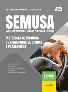 Apostila SEMUSA Porto Velho-RO 2026 - Motorista de Veículos de Transporte de Cargas e Passageiros