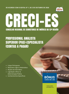 Apostila CRECI-ES 2026 - Profissional Analista Superior (PAS)-Especialista (Contas a Pagar)