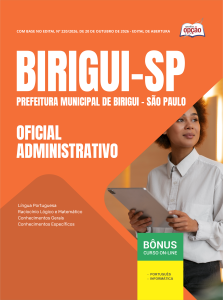 Apostila Prefeitura de Birigui-SP 2026 - Oficial Administrativo