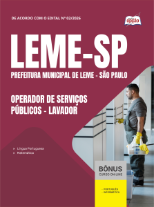 Apostila Prefeitura de Leme-SP 2026 - Operador de Serviços Públicos - Lavador