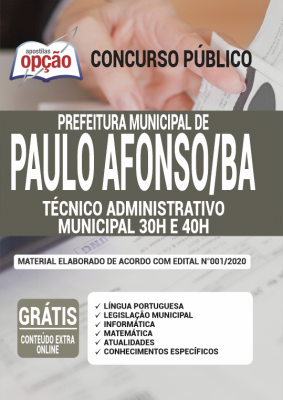 Apostila Prefeitura de Paulo Afonso - BA - Técnico Administrativo Municipal 30h e 40h