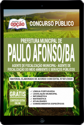 Apostila Prefeitura de Paulo Afonso - BA PDF - Agente de Fiscalização Municipal, Agente de Fiscalização do Meio Ambiente e Serviços Públicos